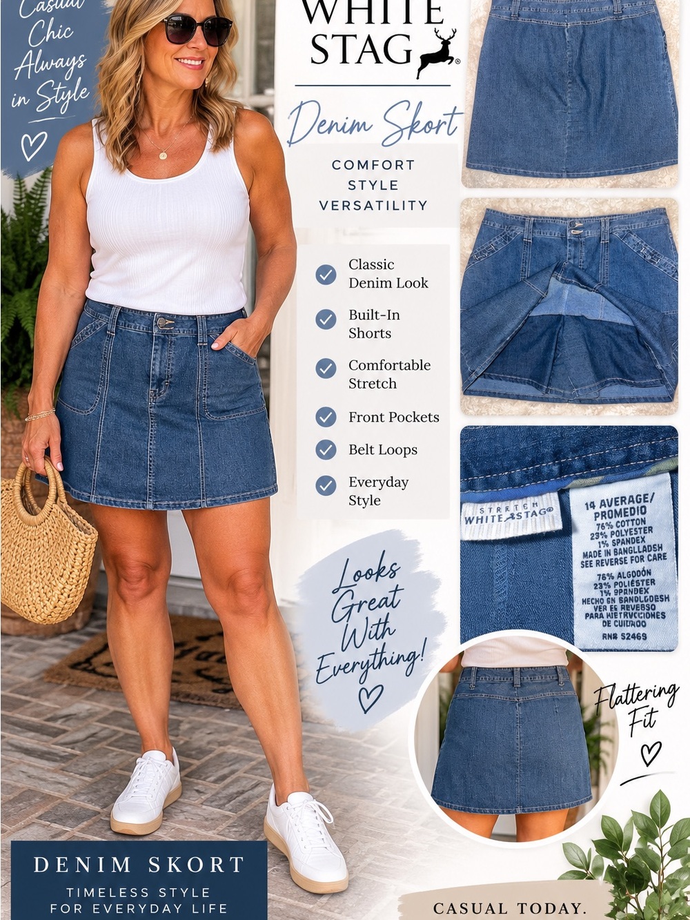 White Stag Blue Denim Skort with Built-In Shorts